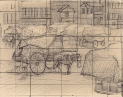 Carri di fieno, Cumberland Market, c.1915 da Robert Polhill Bevan